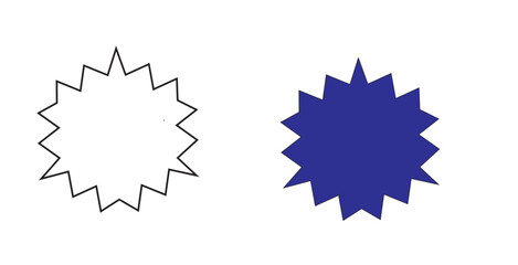 Aufkleber - A comparison of a white outline starburst shape and a solid blue starburst shape on a white background
