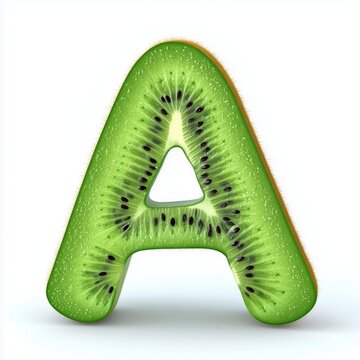 Font A shaped text from kiwi fruit slice pattern real healthy food alphabet isolated white