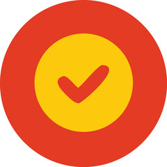 Poster - Graphic Circular Symbol of Acceptance or Confirmation with a Red Check Mark Inside a Yellow Circle Surrounded by Red