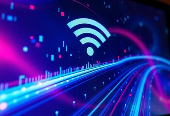 Poster - Abstract wifi signal bars graphic design on digital screen,  communication,  internet