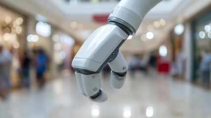 Aufkleber - Robotic arm cleaning surface shopping mall technology automation futuristic white efficient busy environment
