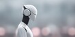 © Atmospheric stock - Futuristic white robot with headphones in minimalistic background