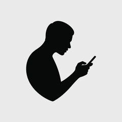Aufkleber - Black Silhouette of a Person Using a Smartphone Against a Light Gray Background Side Profile View male