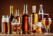 © bayu - Various alcoholic beverages in bottles and glasses, with ice