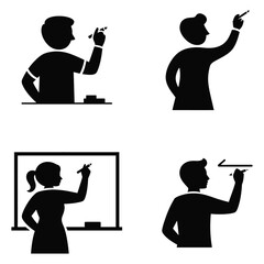 Aufkleber - Four Black Silhouettes of People Writing or Drawing on White Background Simple Icons Set image