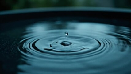Poster - Close-up of water droplets impacting water surface creating ripples in slow motion
