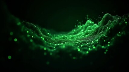 Poster - Dynamic Green Particle Flow with Bokeh Effect in Abstract Digital Animation