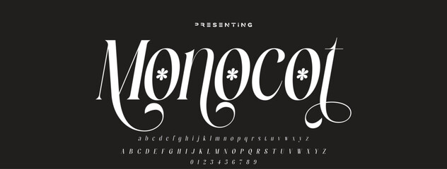 Poster - Elegant alphabet letters font logo. Typography luxury classic lettering serif fonts decorative wedding vintage retro logos, design for fashion, beauty shop and brand. vector illustration