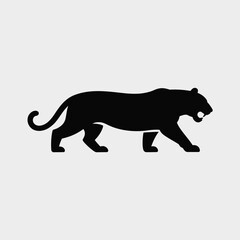 Aufkleber - Black Silhouette of a Tiger Walking Right Profile View Simple Minimalist Design Graphic white background 1