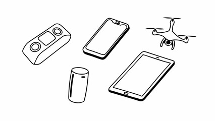 Poster - Illustration of various electronic devices including a drone, tablet, phone and speaker system created with generated ai