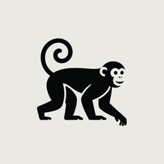 Aufkleber - Black Silhouette of a Monkey Walking on a Light Gray Background Simple Minimalist Design Vector Illustration