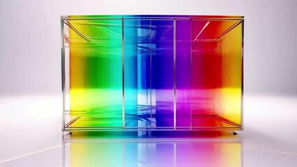 Poster - An abstract perspective of a colorful metallic cube frame with vibrant hues reflecting light in a sophisticated and modern design setting