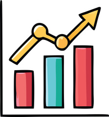 Poster - Hand Drawn Bar Graph with Upward Trend Line Illustrating Growth and Progress in Business and Finance on a White Background This cartoon styled
