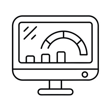 Monitor displaying dashboard with gauges representing performance metrics in modern minimalistic line art style