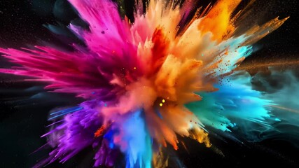 Poster - An abstract explosion of vibrant colors displays a mesmerizing array of hues on a deep black background, captivating the viewer with its dynamic and energetic composition