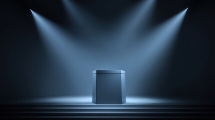 Poster - Empty podium illuminated by spotlights in a dark room.