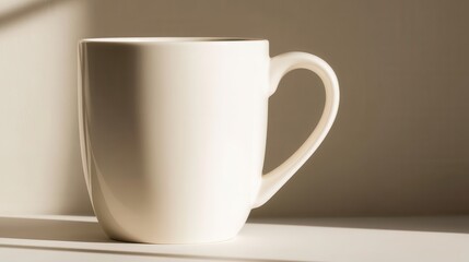 Poster - Simple white ceramic mug on a shelf.