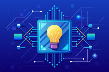 Leinwandbilder - Creative Solution Light Bulb Integrated with Circuit Board for Innovative Technology