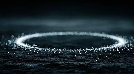 Fototapete - Abstract circular pattern of light particles on a dark surface.