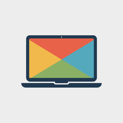 Fototapete - Flat Style Icon of a Laptop with Colorful Geometric Screen Design Featuring Orange Yellow Green and Blue Triangles