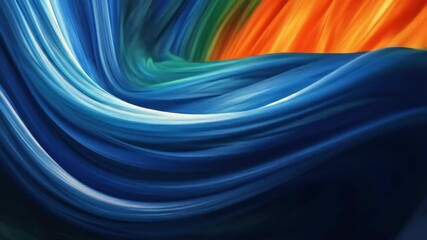 Fototapete - Abstract swirling colors in vibrant hues of blue, green, orange, and yellow. The composition features smooth, flowing lines creating a dynamic visual effect.