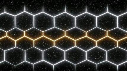Fototapete - Hexagonal pattern with glowing lines and speckled background.
