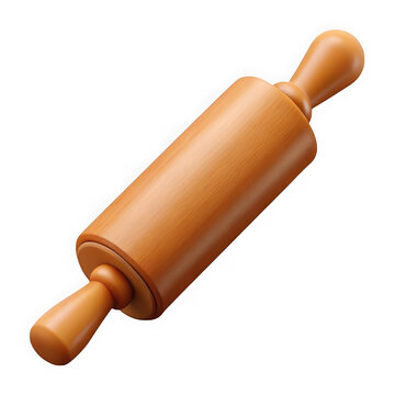 Realistic 3d rendered wooden rolling pin isolated on transparent background for baking