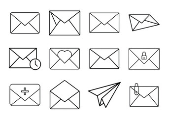 Poster - envelope icons set line art style isolated on white background