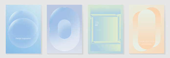 Poster - Modern gradient liquid glass poster background vector set.Cover template with vibrant perspective geometric prism shape. Ideal design for social media, cover, banner, wallpaper.