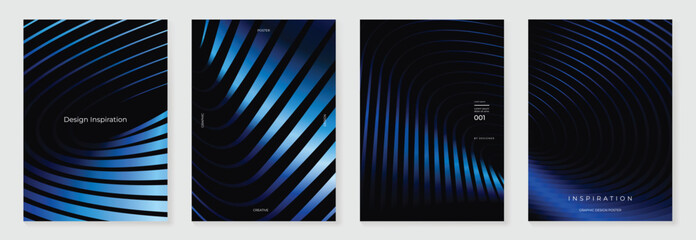 Poster - Abstract line wave gradient poster background vector set. Minimalist cover template with vibrant perspective line wave in motion. Ideal design for social media, cover, banner, flyer, music, ads.