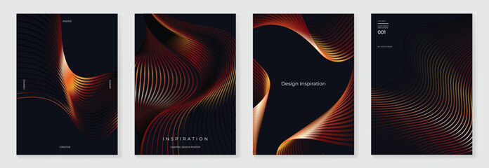 Poster - Abstract line wave gradient poster background vector set. Minimalist cover template with vibrant perspective line wave in motion. Ideal design for social media, cover, banner, flyer, music, ads.