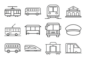 Poster - Set of transportation icons line art style isolated on white background