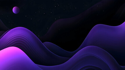 Wall Mural - Abstract purple waves landscape with planet and stars background. Modern design
