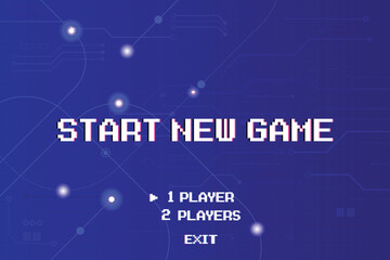 Poster - Start new game with player selection or exit. Modern trendy game background with lighting effect. Circuit background.