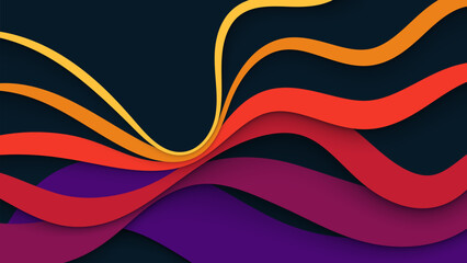 Sticker - abstract background vector with red and yellow lines in a colorful wavy design