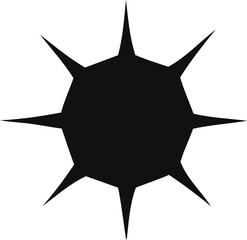 Poster - Abstract Black Spiked Shape with Eight Points on a White Background Resembling a Sea Mine or a Stylized Sunburst with Sharp Edges and Minimalist Design