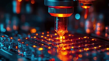 Poster - High-precision laser technology being used for microfabrication of electronic components in an advanced lab setting