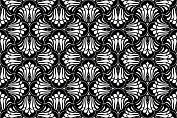 Aufkleber - Flower geometric pattern. Seamless vector background. White and black ornament.
