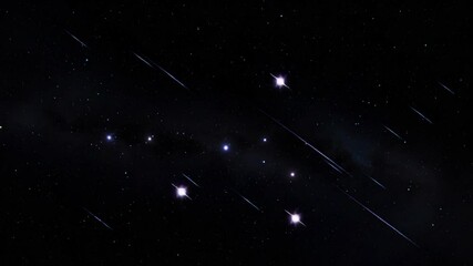Wall Mural - Spectacular Night Sky Display with Bright Constellation and Streaks of Shooting Stars on a Deep Black Background