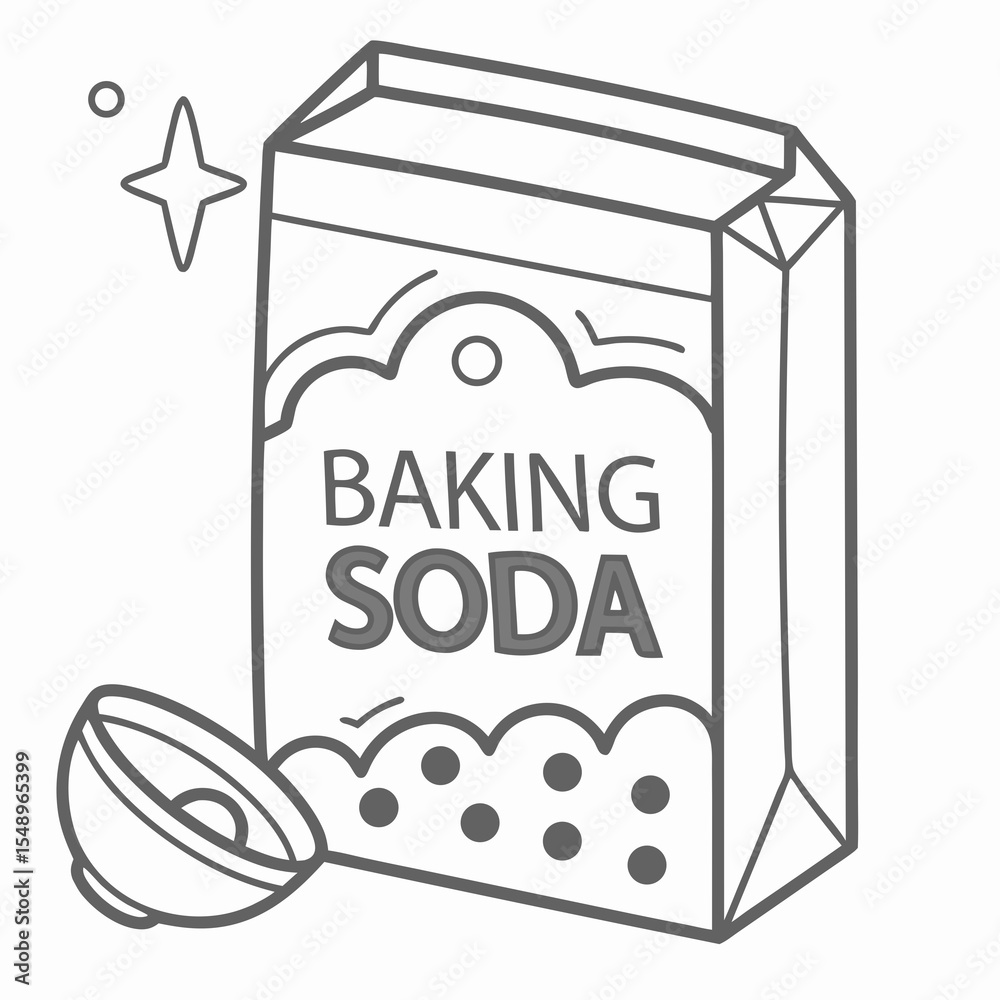Gray Scale Baking Soda Box Icon Illustration with Small Bowl and ...
