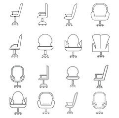 Poster - Collection of office chair line art icons isolated on white background