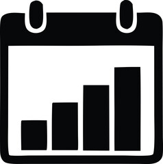 Poster - Calendar Icon Showing Increasing Bar Graph Representing Growth and Progress Over Time black white calendar icon displays upward trending bar graph indicating