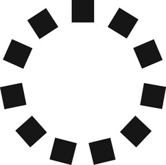 Poster - Black squares rotating in a circular pattern, creating a dynamic loading symbol against a white background, ideal for representing progress, waiting, or processing