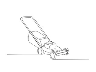 Leinwandbilder - Continuous one line drawing of garden lawn mower. Lawn mower cutting grass outline illustration. Editable vector.