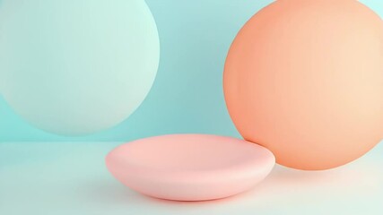 Poster - Pastel Product Podium with Spheres in Light Blue and Salmon Color Background