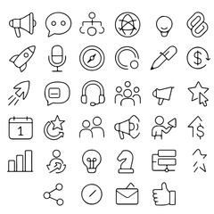 Poster - A collection of minimalistic line icons represents a modern design of diverse business concepts, perfect for enhancing digital interfaces.