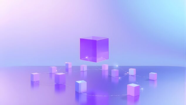 Abstract Network of Cubes in Lavender and Periwinkle Hues