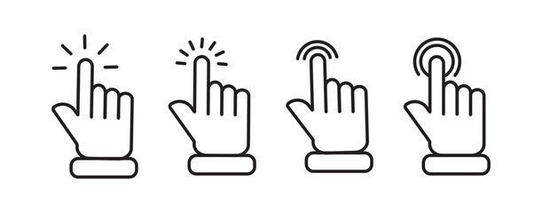 Fototapete - hand clicks icon set.Computer mouse click cursor and hand pointer icon set with arrows and loading icons. pointer icon vectors. isolated on Transparent background, perfect for UI