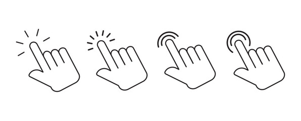 Fototapete - hand clicks icon set.Computer mouse click cursor and hand pointer icon set with arrows and loading icons. pointer icon vectors. isolated on Transparent background, perfect for UI
