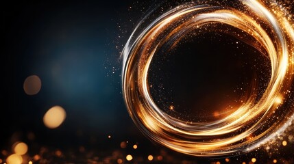 Poster - An abstract representation of swirling golden light with glimmers and sparkles against a dark backdrop, symbolizing energy, creativity, and dynamic emotions in a mesmerizing way.
